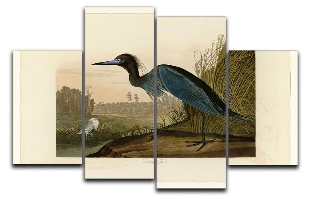 A beautiful 4-split canvas artwork featuring a blue crane, showcasing intricate details and vibrant colors, perfect for home decor.