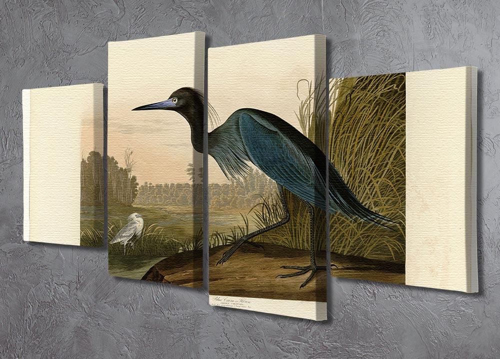 A beautiful 4-split canvas artwork featuring a blue crane, showcasing intricate details and vibrant colors, perfect for home decor.