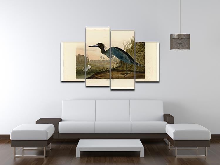 A beautiful 4-split canvas artwork featuring a blue crane, showcasing intricate details and vibrant colors, perfect for home decor.