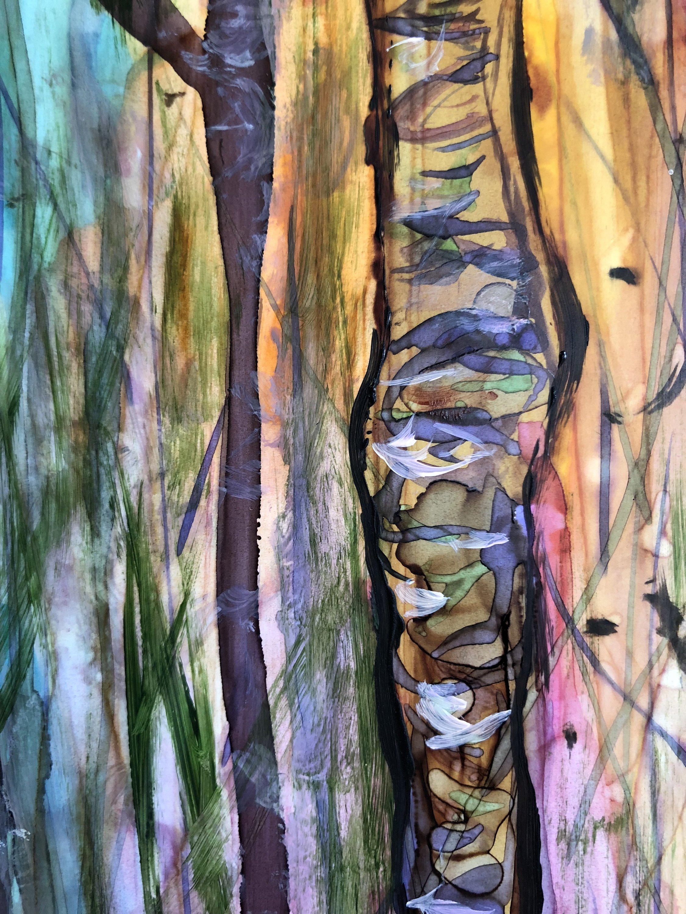 A vibrant Blue Forest print showcasing intricate details and soothing colors, created with mixed media techniques.