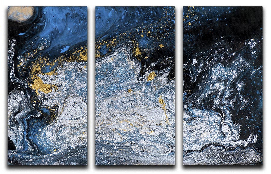 Blue Galaxy Marble 3 Split Panel Canvas Print showcasing a stunning abstract design with deep blue and marble textures.