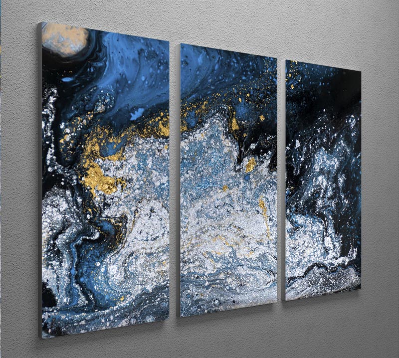 Blue Galaxy Marble 3 Split Panel Canvas Print showcasing a stunning abstract design with deep blue and marble textures.