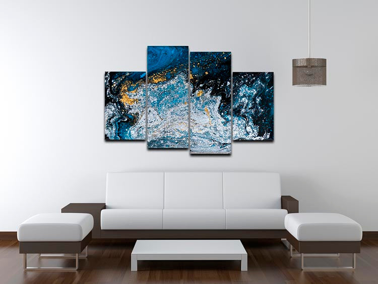 Blue Galaxy Marble 4 Split Panel Canvas artwork featuring deep blue colors and swirling patterns, creating a cosmic effect.