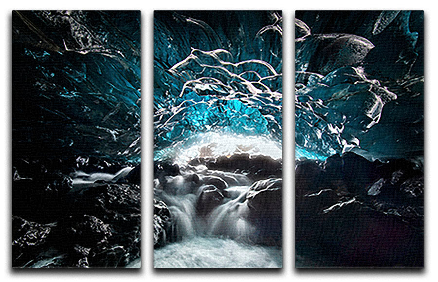 Blue Glacier Cave 3 Split Panel Canvas Print showcasing stunning glacier imagery in three panels.