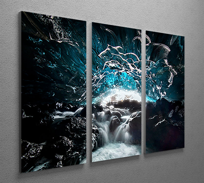 Blue Glacier Cave 3 Split Panel Canvas Print showcasing stunning glacier imagery in three panels.