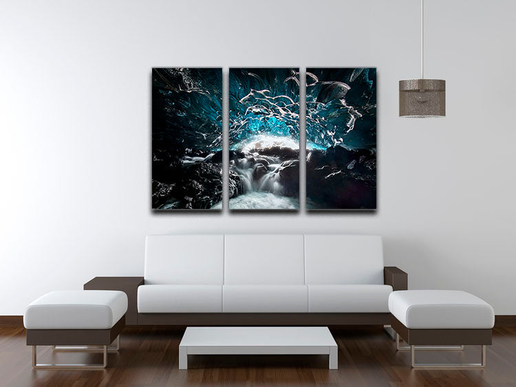 Blue Glacier Cave 3 Split Panel Canvas Print showcasing stunning glacier imagery in three panels.