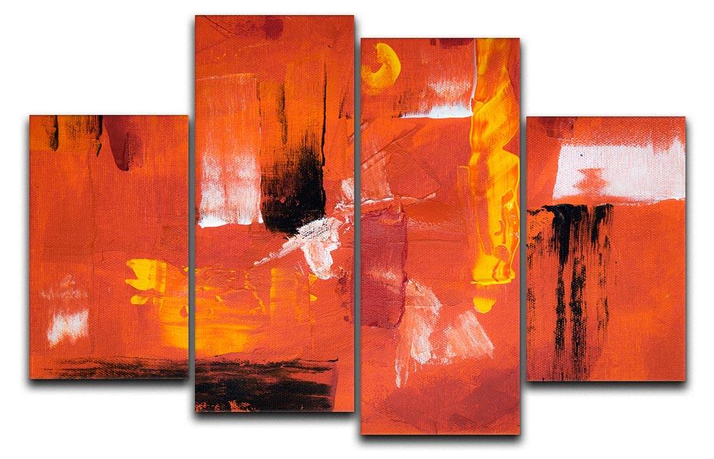 A vibrant blue, green, and yellow abstract painting divided into four equal canvas panels, showcasing a dynamic and modern design.