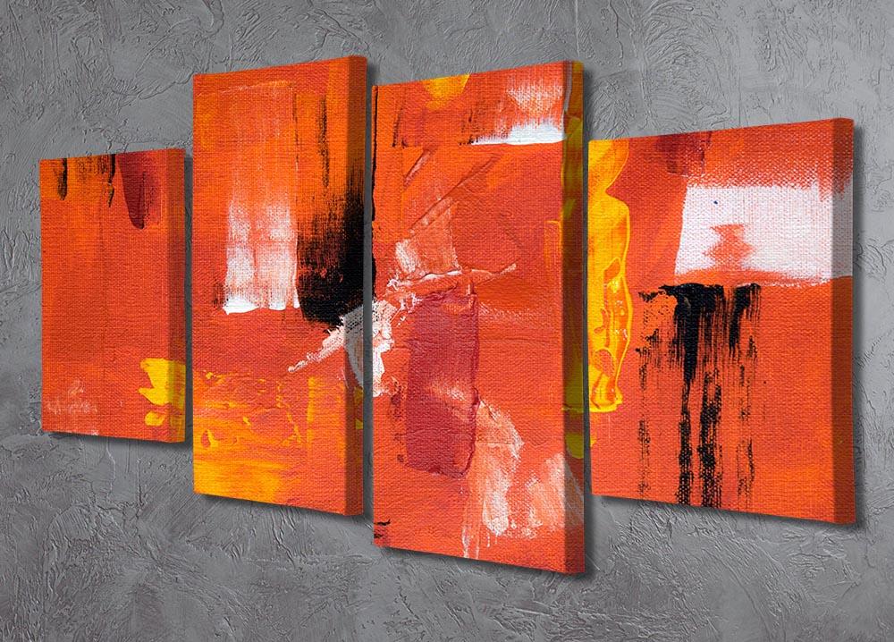 A vibrant blue, green, and yellow abstract painting divided into four equal canvas panels, showcasing a dynamic and modern design.