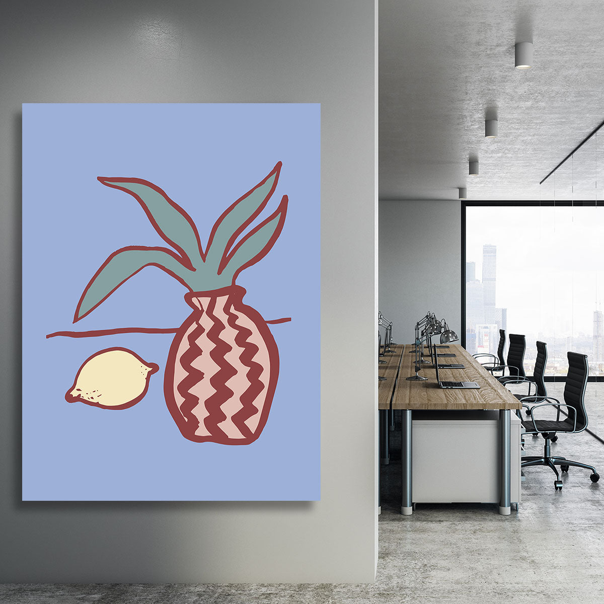 A vibrant blue lemon canvas print showcasing bright blue lemons against a clean background, perfect for modern decor.