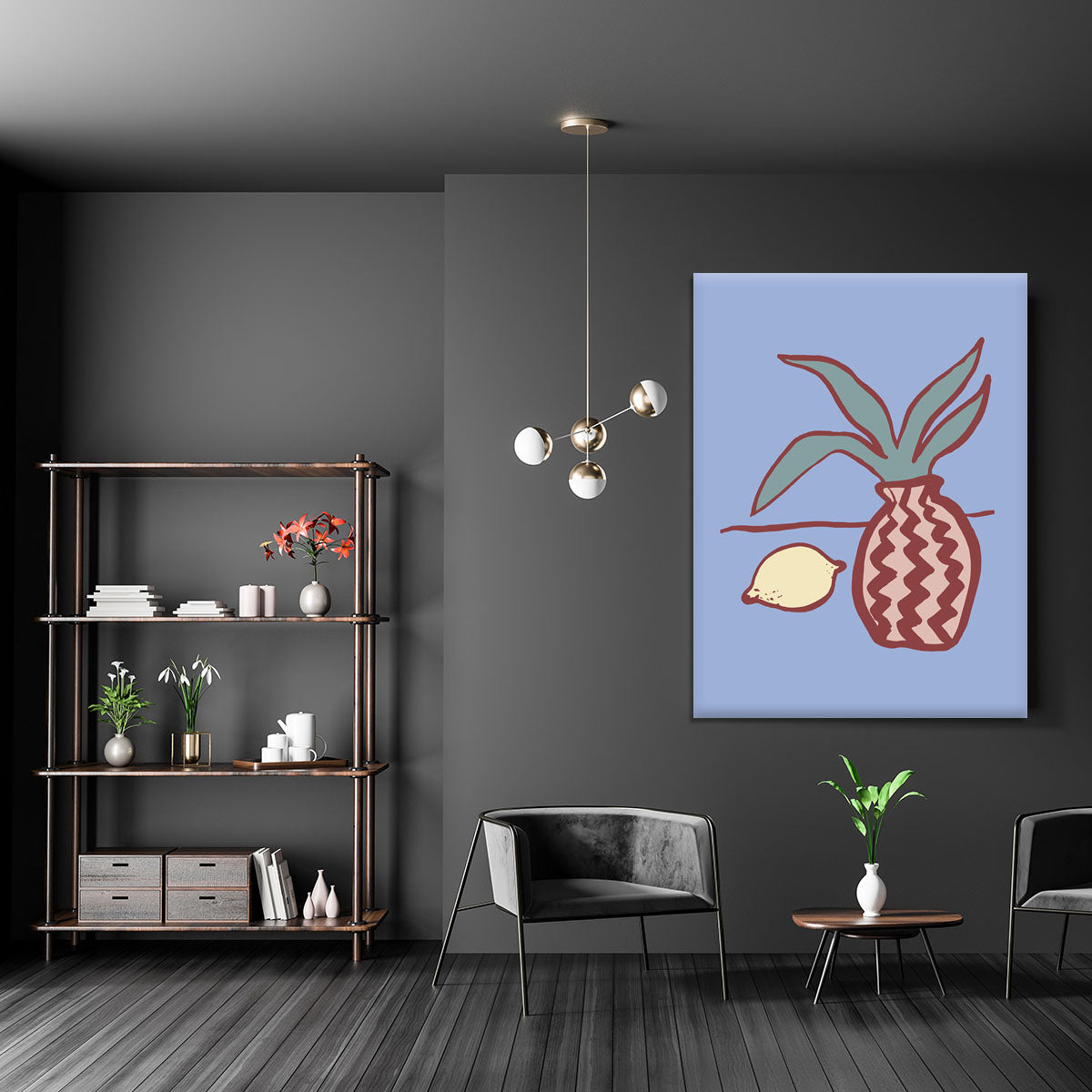 A vibrant blue lemon canvas print showcasing bright blue lemons against a clean background, perfect for modern decor.