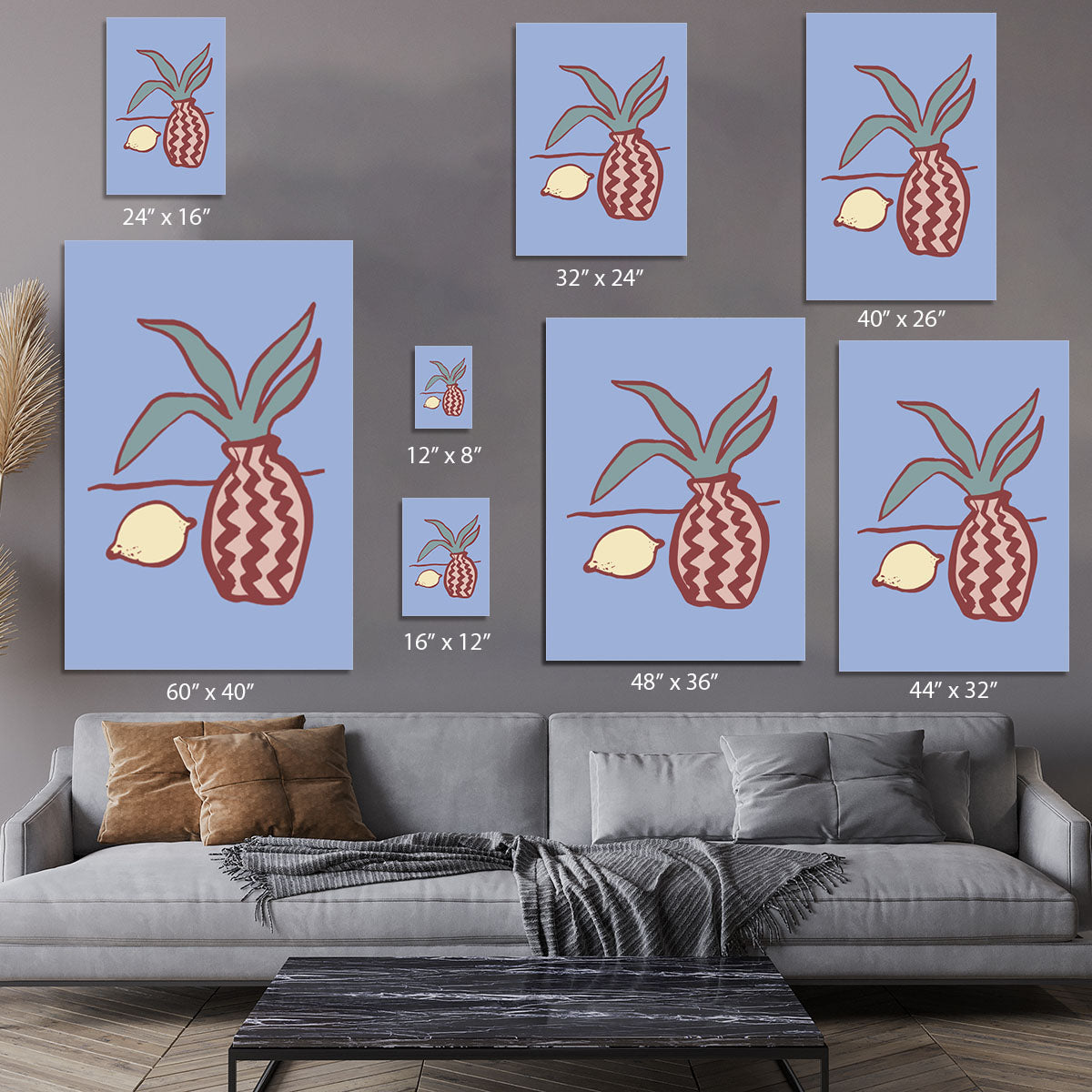 A vibrant blue lemon canvas print showcasing bright blue lemons against a clean background, perfect for modern decor.