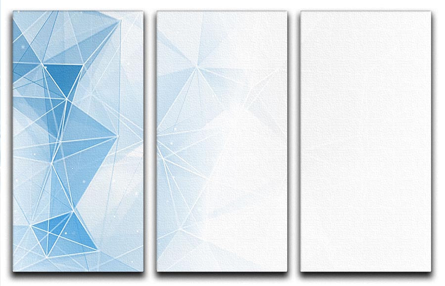 Blue Ombre Geometrical Web 3 Split Panel Canvas Print showcasing a modern abstract design with vibrant blue hues.