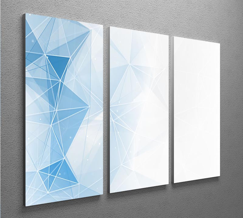 Blue Ombre Geometrical Web 3 Split Panel Canvas Print showcasing a modern abstract design with vibrant blue hues.