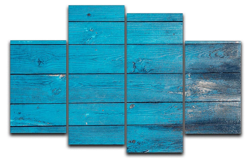 A vibrant blue painted wood texture displayed on a 4 split panel canvas, showcasing a modern artistic design.