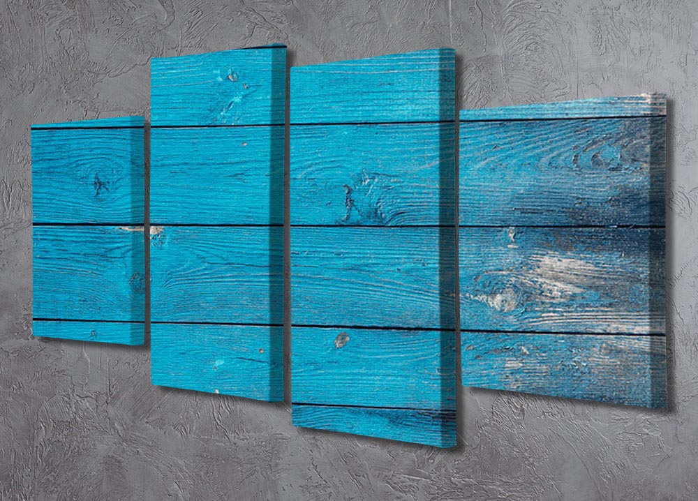 A vibrant blue painted wood texture displayed on a 4 split panel canvas, showcasing a modern artistic design.