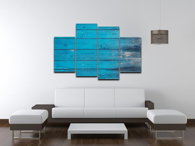 A vibrant blue painted wood texture displayed on a 4 split panel canvas, showcasing a modern artistic design.