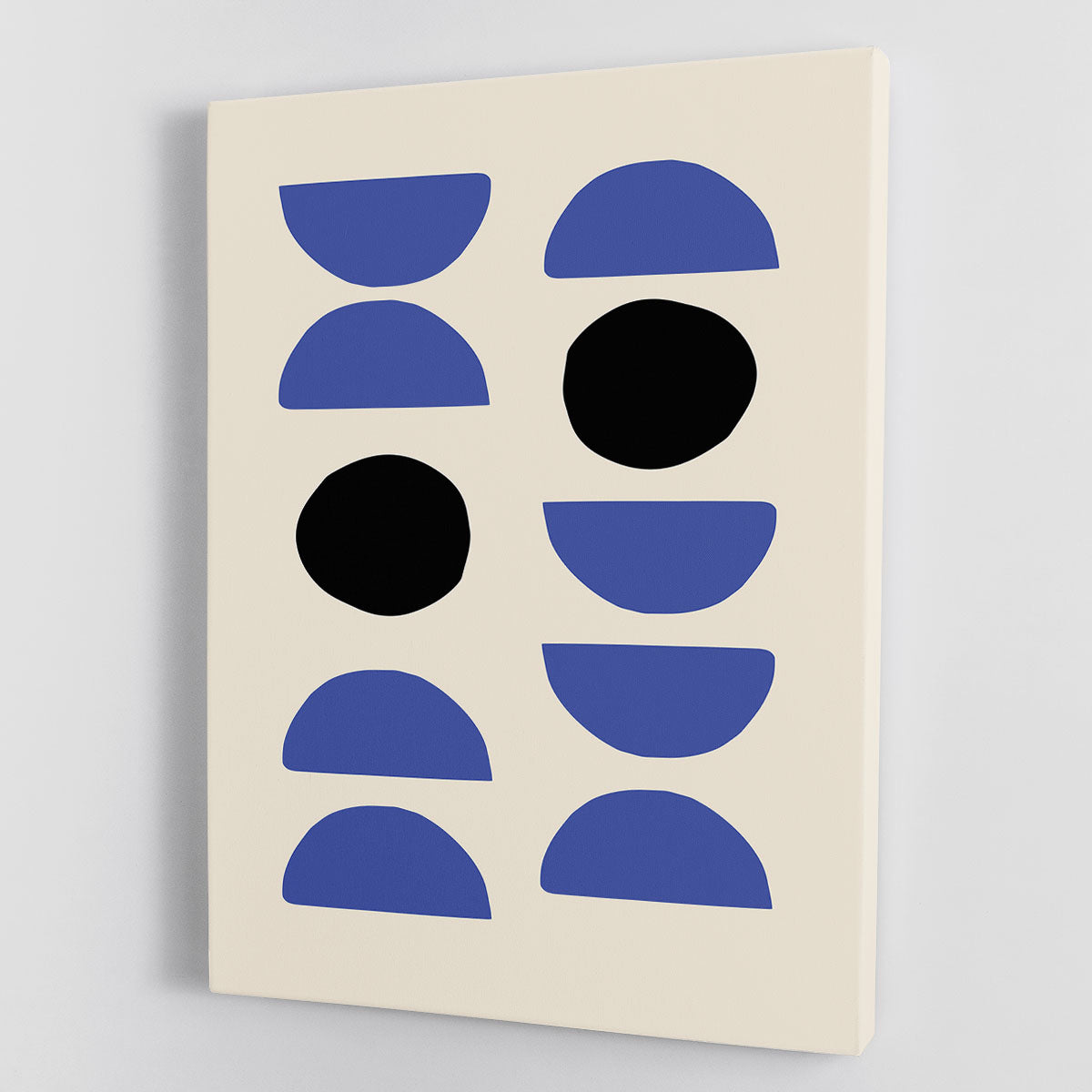 A vibrant Blue Shapes Canvas Print featuring abstract blue designs, perfect for modern home decor.