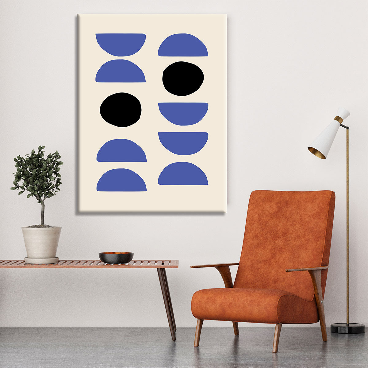A vibrant Blue Shapes Canvas Print featuring abstract blue designs, perfect for modern home decor.