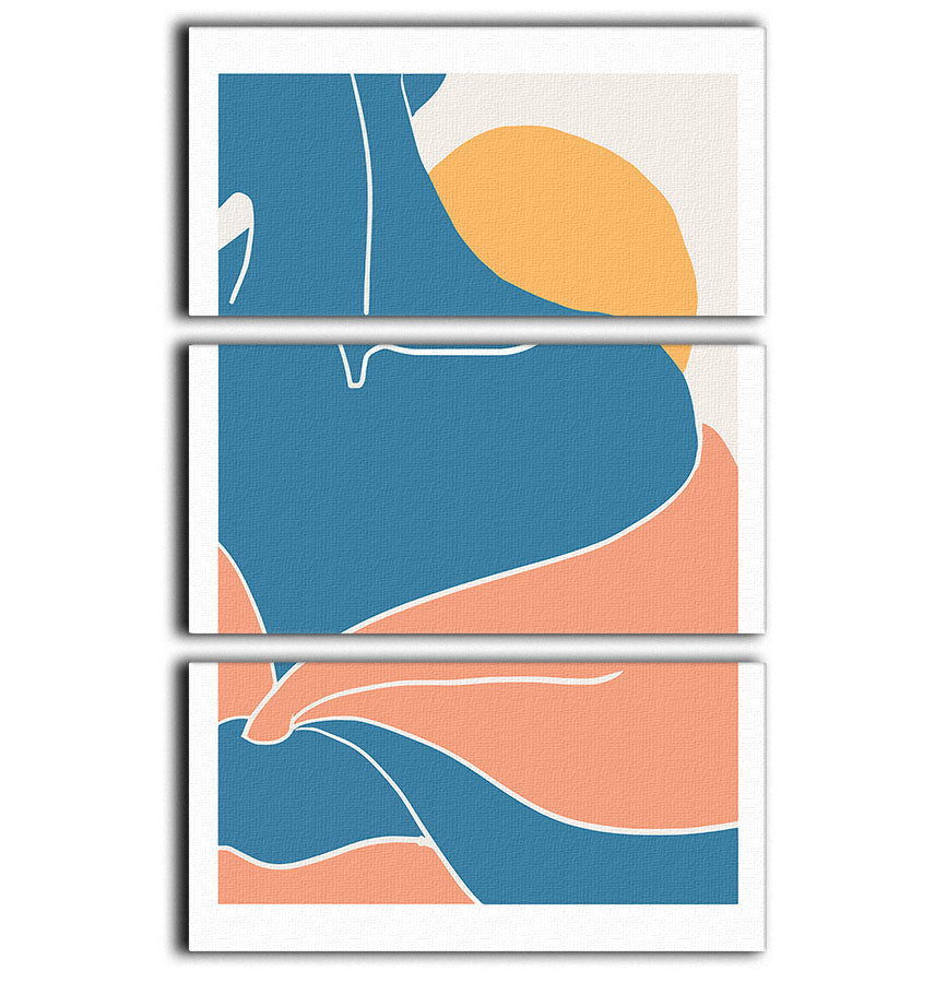 A beautiful 3-panel canvas print featuring a blue shoulder design, elegantly displayed on a wall, enhancing the room's decor.