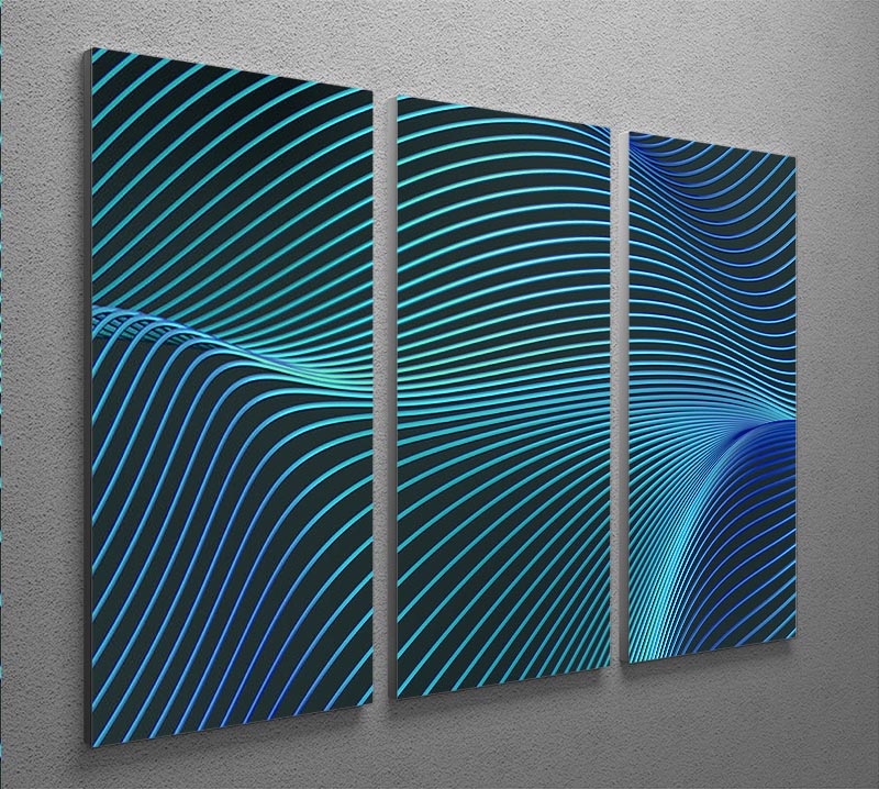 A beautiful 3-panel canvas print featuring blue-toned waves, perfect for enhancing home decor.