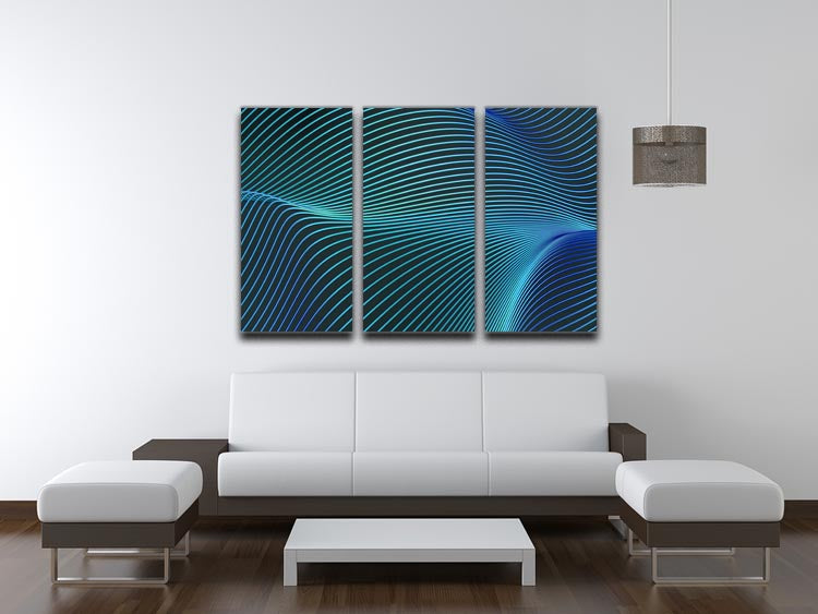 A beautiful 3-panel canvas print featuring blue-toned waves, perfect for enhancing home decor.