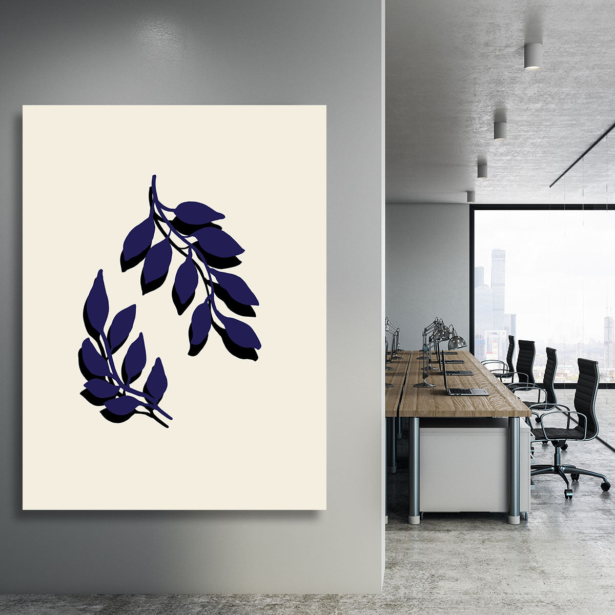 A beautiful canvas print featuring delicate blue twigs against a neutral background, perfect for modern home decor.