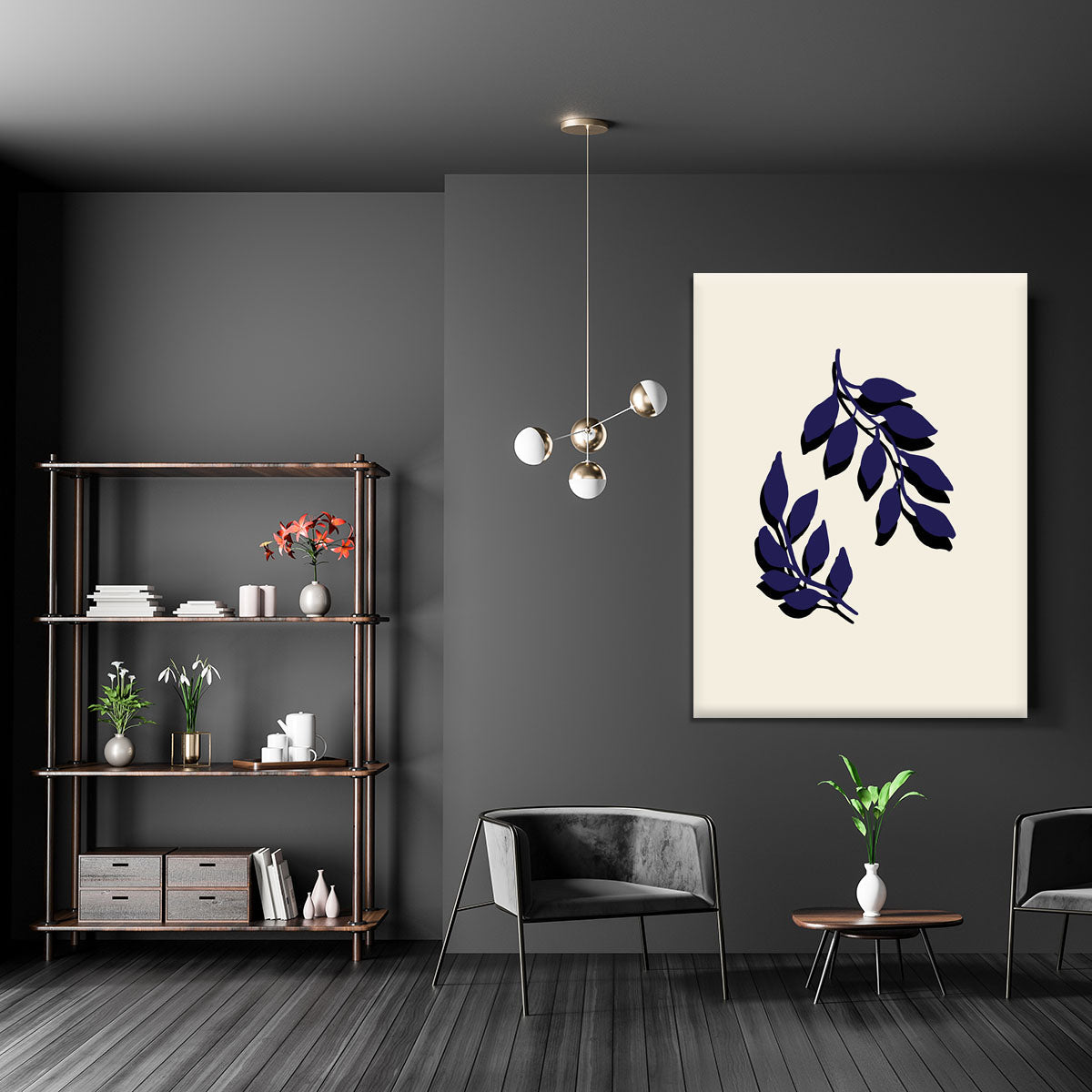 A beautiful canvas print featuring delicate blue twigs against a neutral background, perfect for modern home decor.