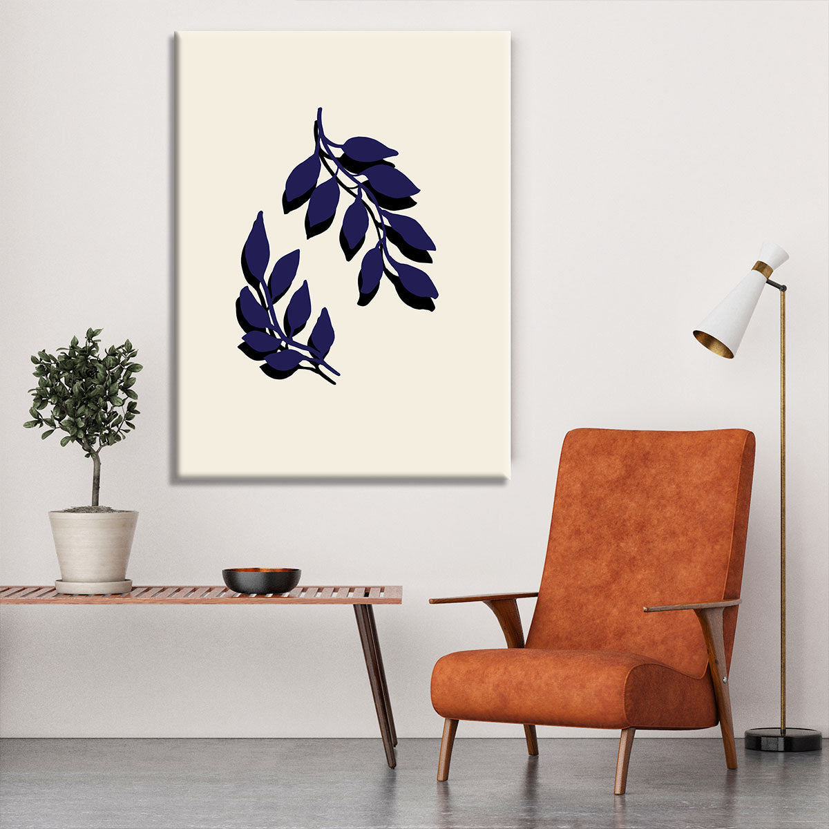 A beautiful canvas print featuring delicate blue twigs against a neutral background, perfect for modern home decor.