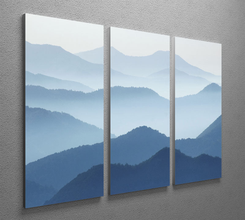 Blue Waves 3 Split Panel Canvas Print showcasing serene ocean waves in three panels, perfect for home decor.