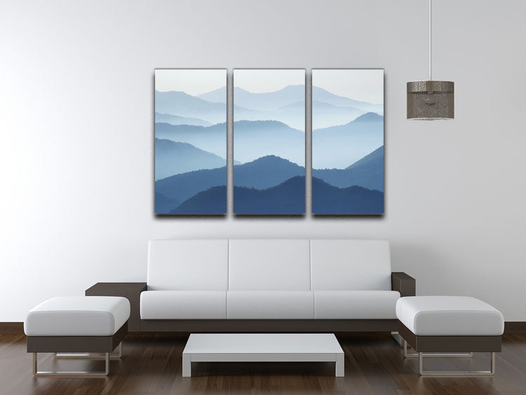 Blue Waves 3 Split Panel Canvas Print showcasing serene ocean waves in three panels, perfect for home decor.