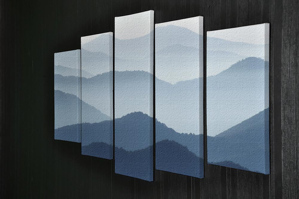 Blue Waves 5 Split Panel Canvas artwork featuring vibrant blue ocean waves across five panels.