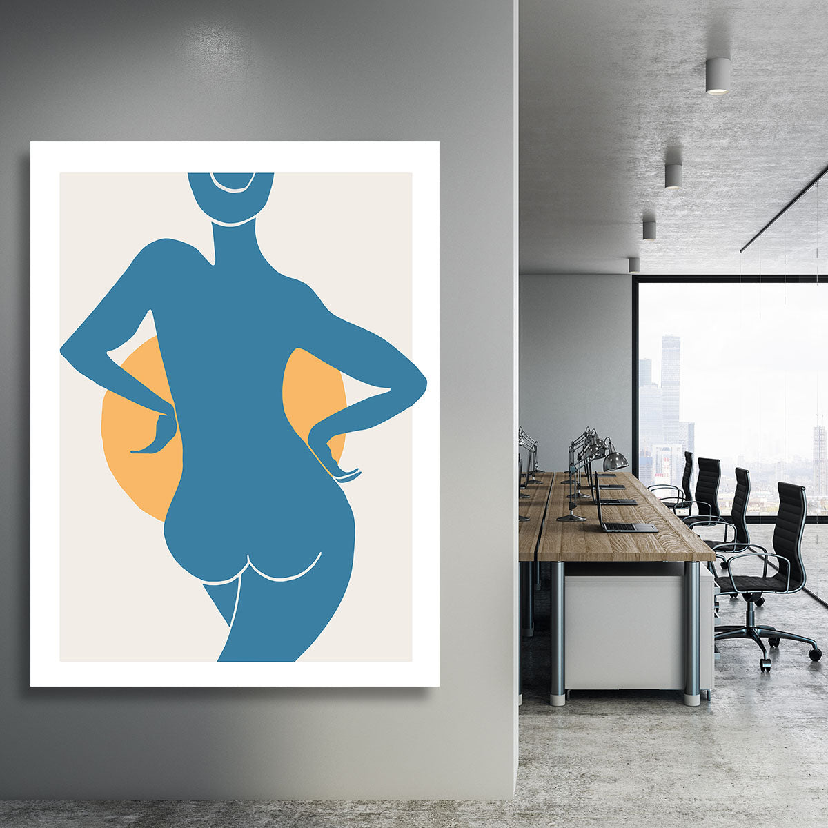 A vibrant blue woman canvas print showcasing modern art with elegant design, perfect for home decor.