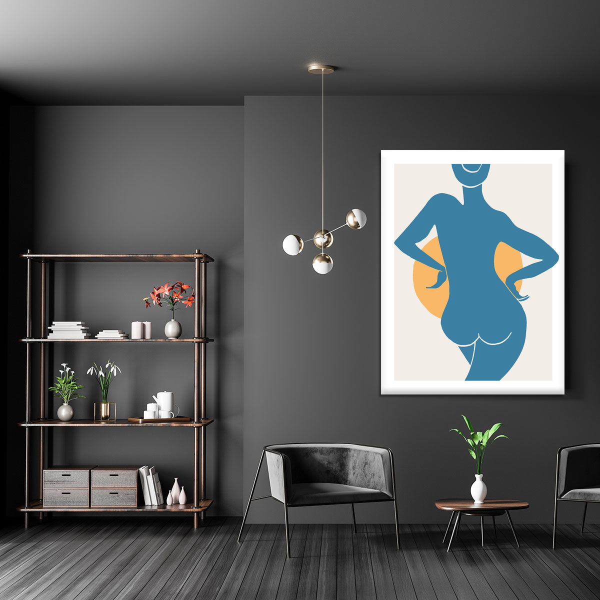 A vibrant blue woman canvas print showcasing modern art with elegant design, perfect for home decor.