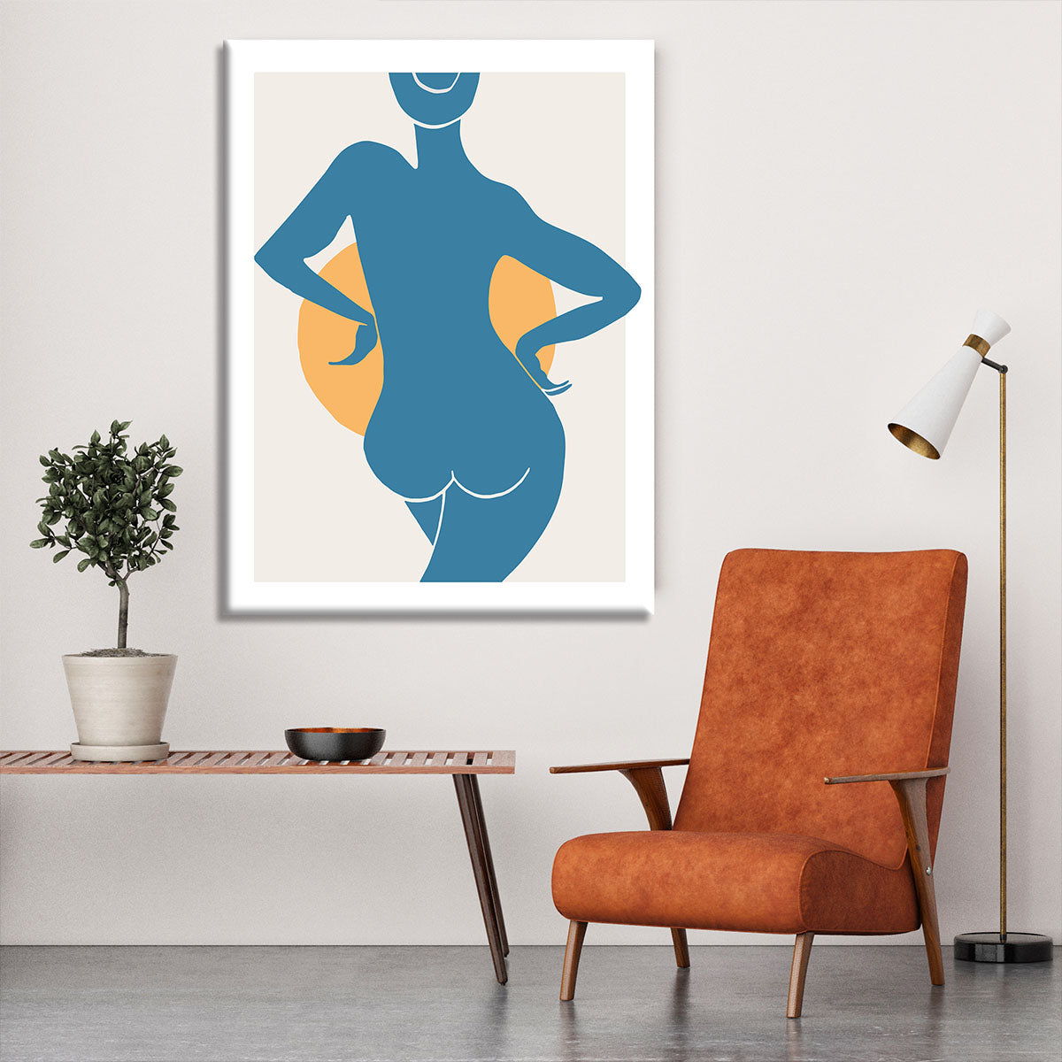 A vibrant blue woman canvas print showcasing modern art with elegant design, perfect for home decor.
