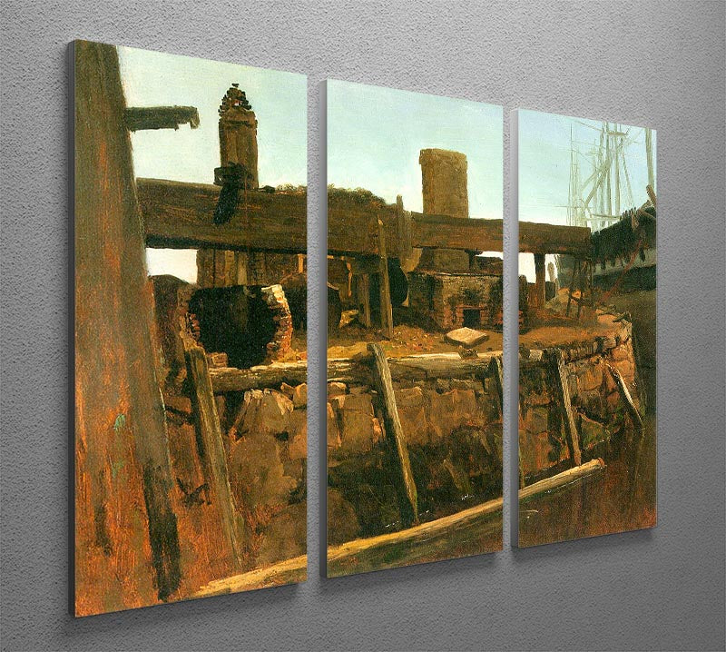 A beautiful 3-panel canvas print depicting a serene boat at the dock, showcasing vibrant colors and intricate details.