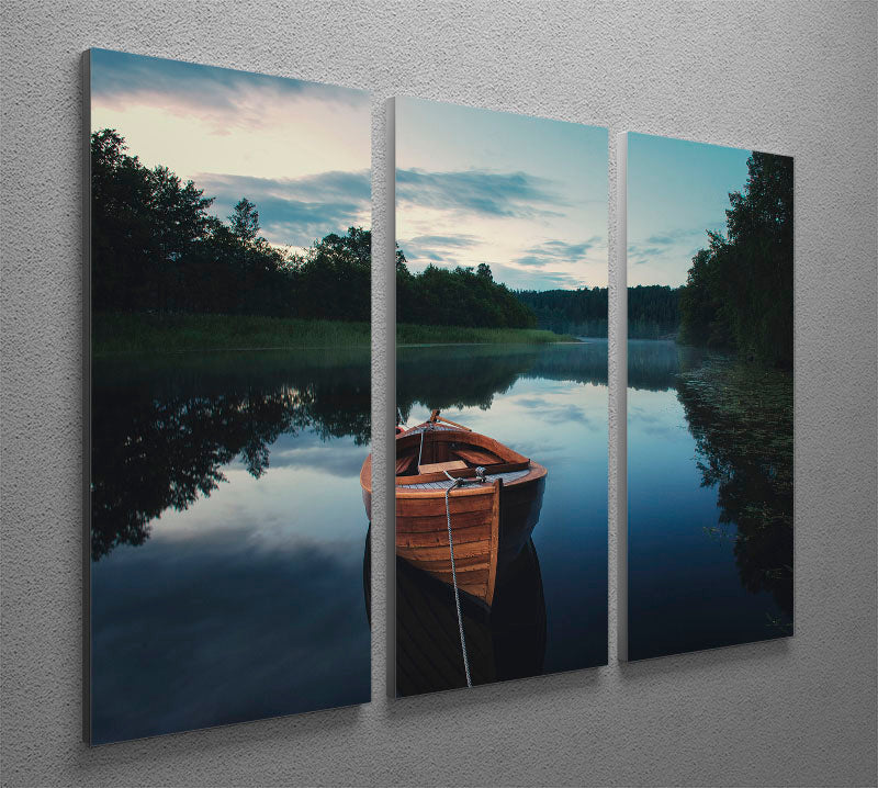 Boat In Fog 3 Split Panel Canvas Print showcasing a serene foggy landscape with a boat, perfect for home decor.