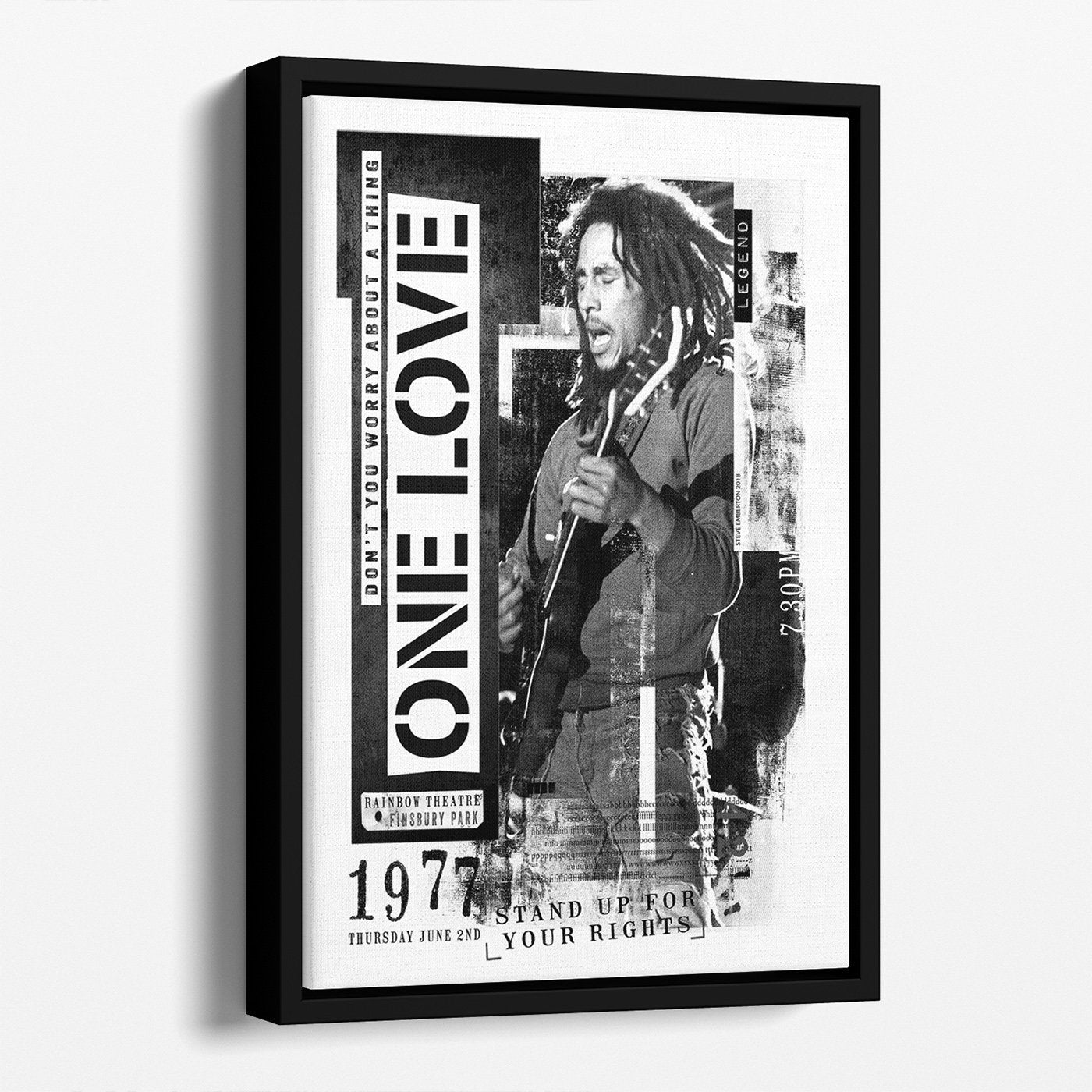 A vibrant Bob Marley canvas print featuring iconic artwork, perfect for home decor.