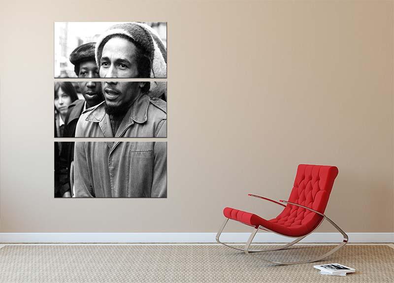 Bob Marley in London 3 Split Panel Canvas Print featuring vibrant colors and artistic design, perfect for home decor.