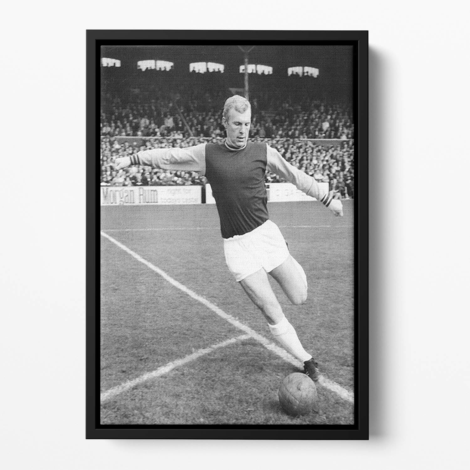 Bobby Moore West Ham Footballer Floating Framed Canvas showcasing vibrant colors and elegant design.