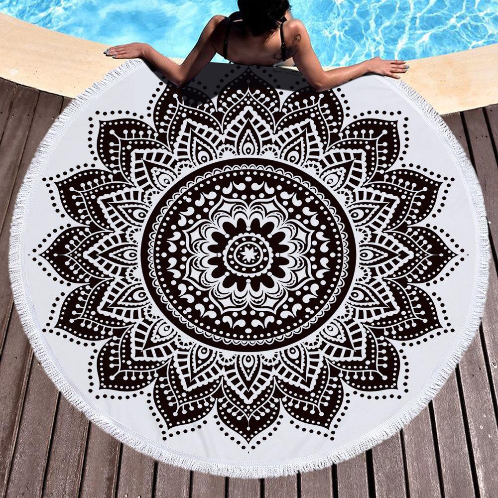 Large round Bohemian Mandala Tapestry Beach Throw in vibrant colors, perfect for beach outings and picnics.
