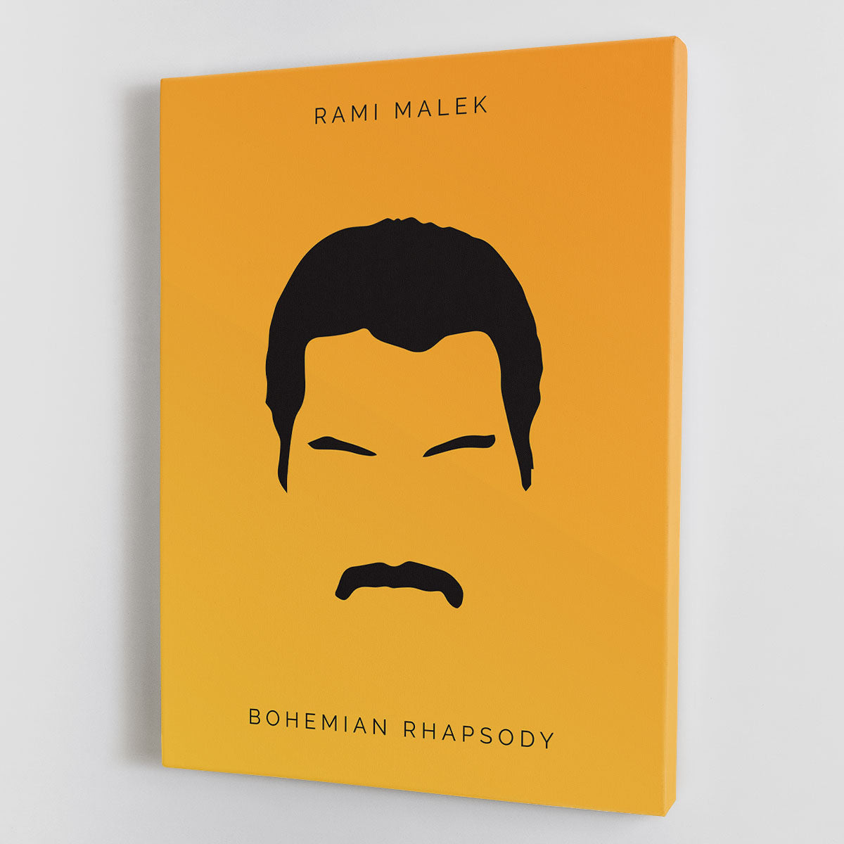 Bohemian Rhapsody canvas print featuring Rami Malek as Freddie Mercury, showcasing vibrant colors and minimalist design.