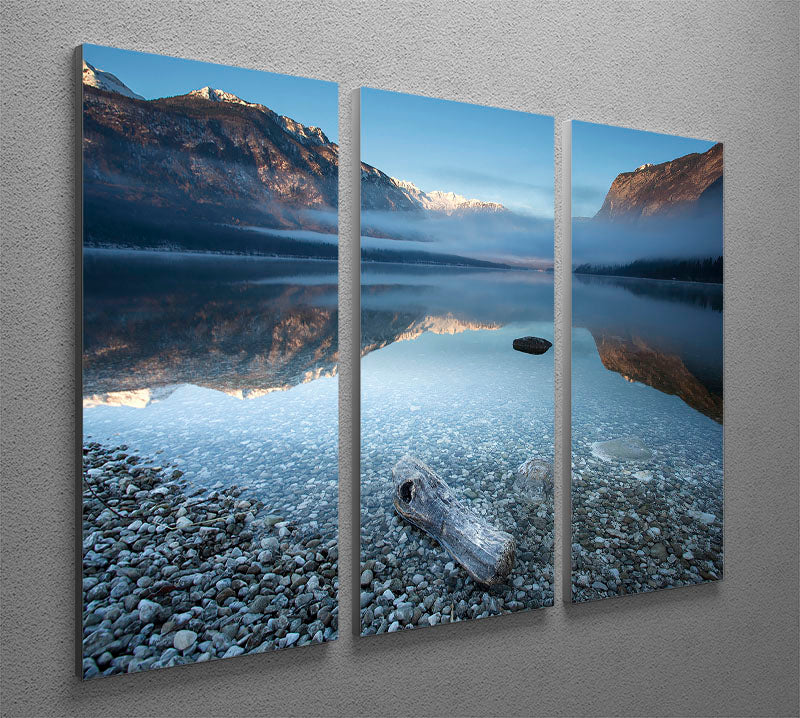 Bohinj's Tranquility 3 Split Panel Canvas Print showcasing serene nature scenes in three panels, enhancing interior decor.