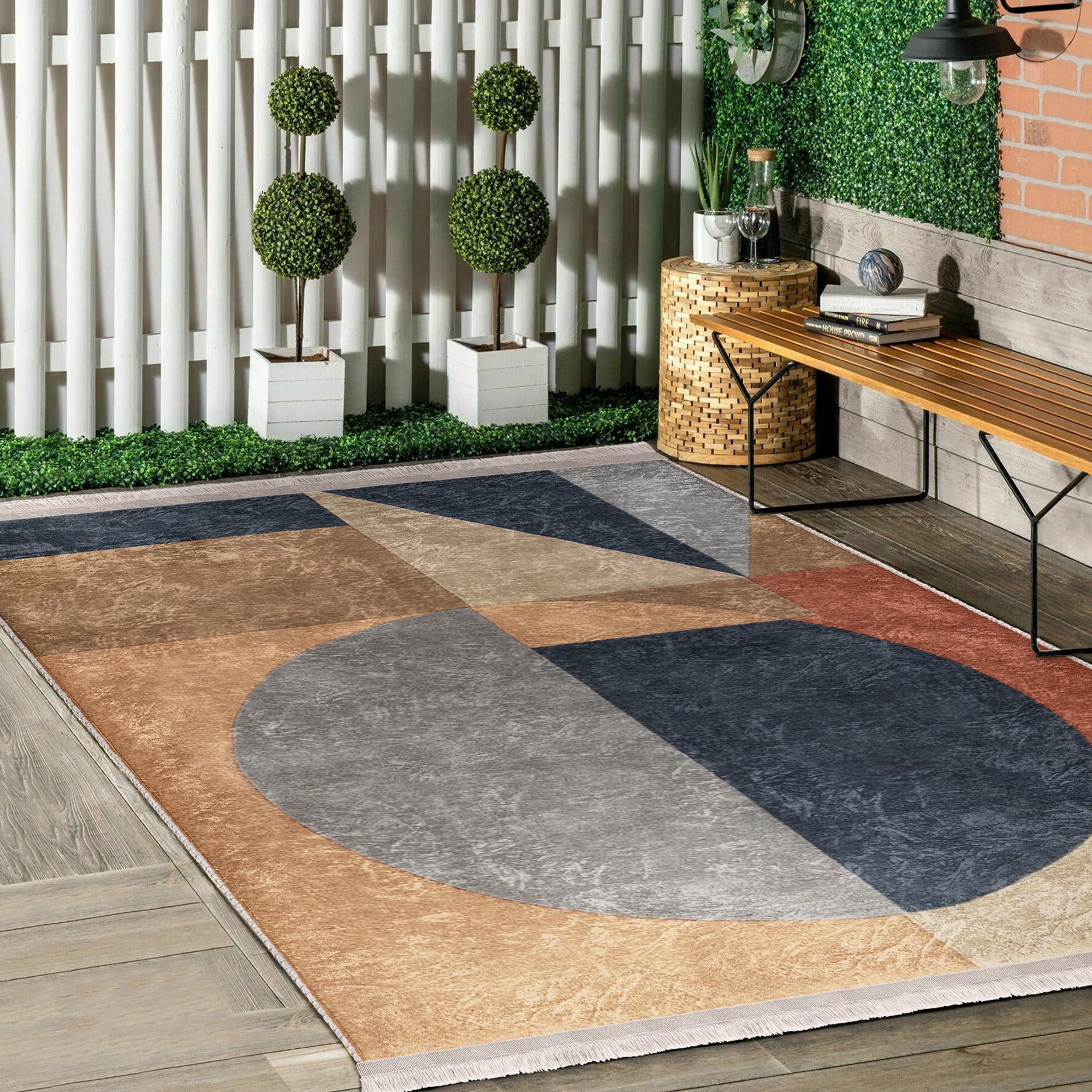 Boho Home Decor Washable Area Rug with fringes, showcasing vibrant patterns and a soft texture, perfect for enhancing home interiors.