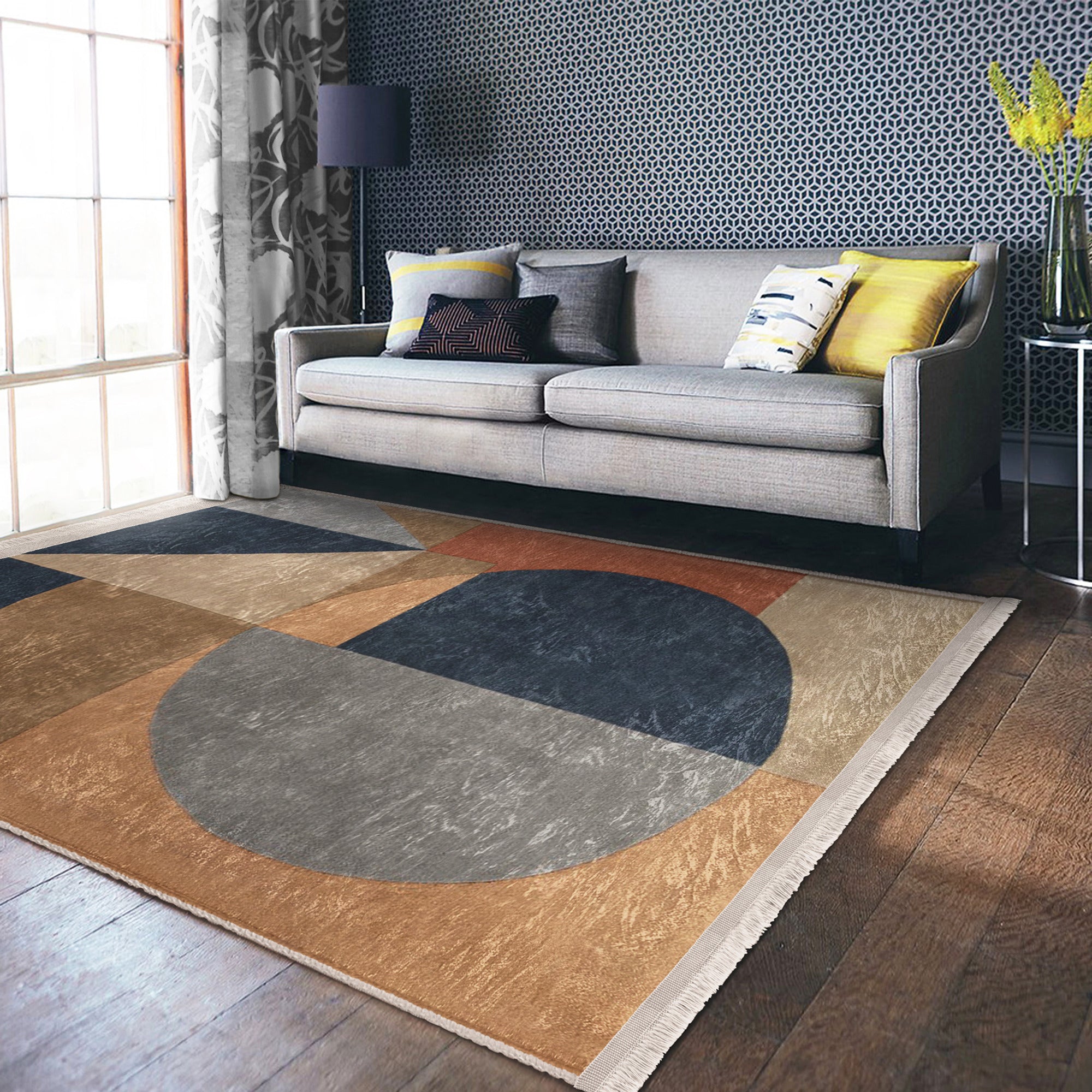 Boho Home Decor Washable Area Rug with fringes, showcasing vibrant patterns and a soft texture, perfect for enhancing home interiors.