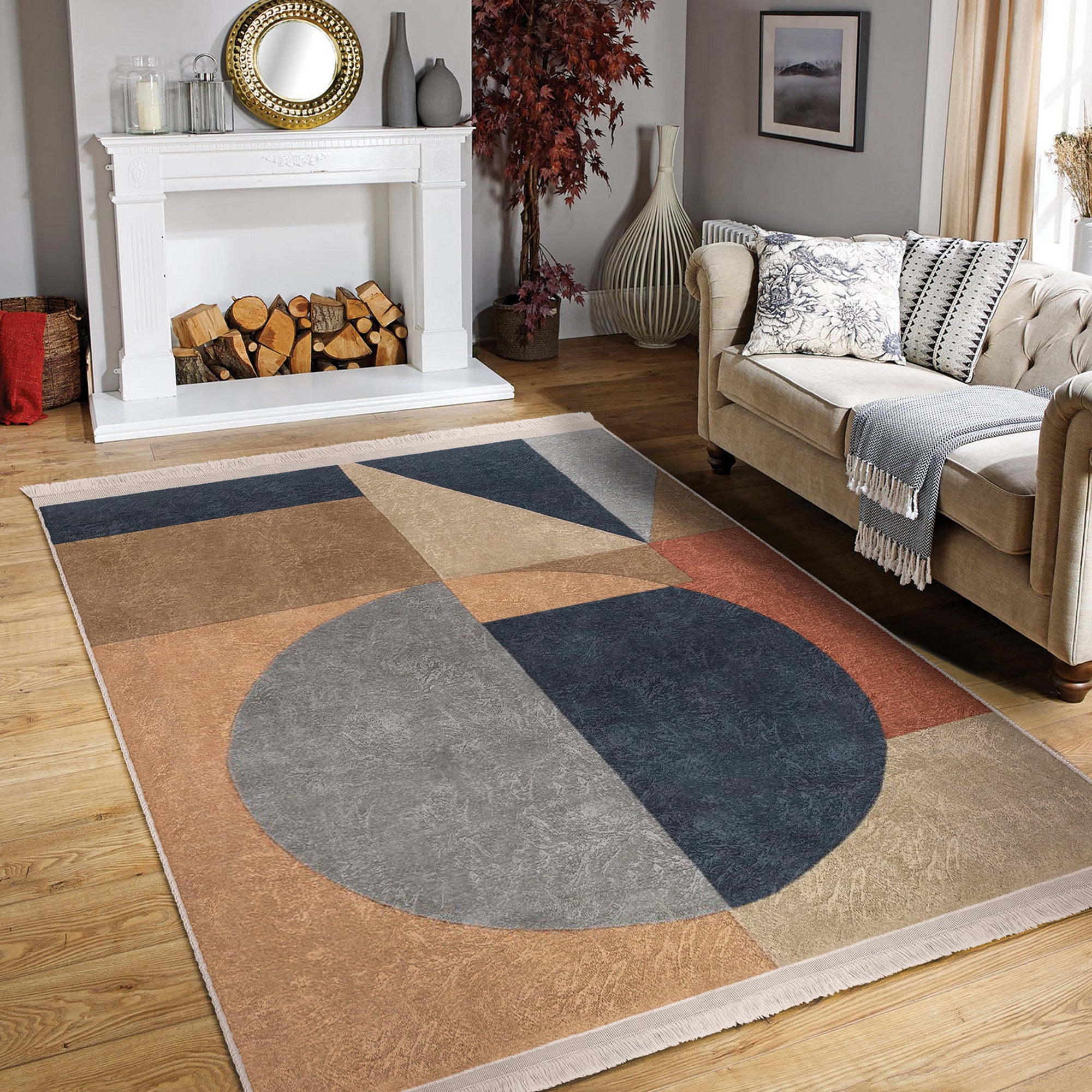 Boho Home Decor Washable Area Rug with fringes, showcasing vibrant patterns and a soft texture, perfect for enhancing home interiors.