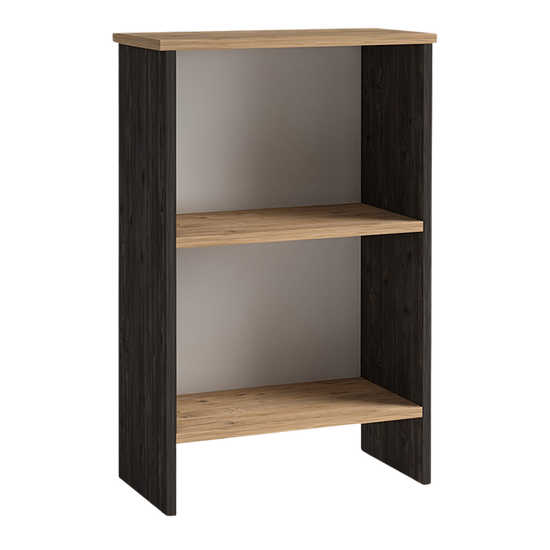 BARES Grey Oak Bookcase with two shelves, measuring 52x25x80cm, showcasing a modern design suitable for home or office use.