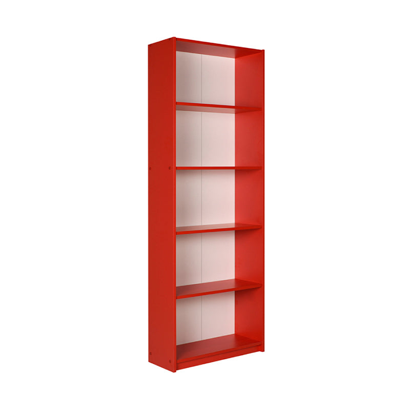 Bookcase CARMELLA in vibrant red with five shelves, dimensions 58x23x170cm, perfect for home or office use.