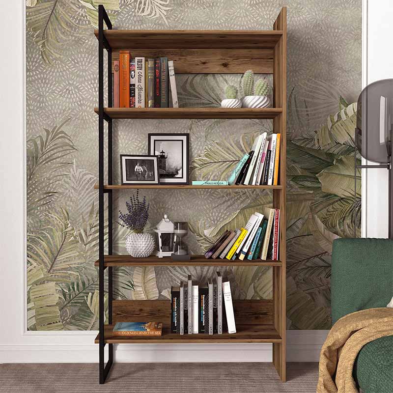 Bookcase ESTERA in smoked walnut finish, featuring spacious shelves and a modern design, perfect for home or office use.