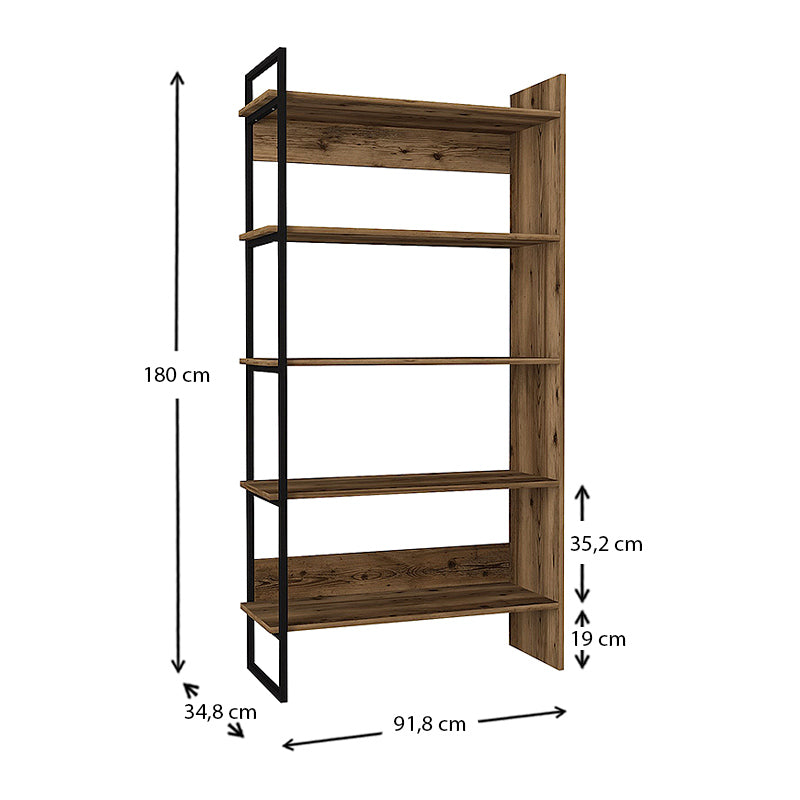 Bookcase ESTERA in smoked walnut finish, featuring spacious shelves and a modern design, perfect for home or office use.