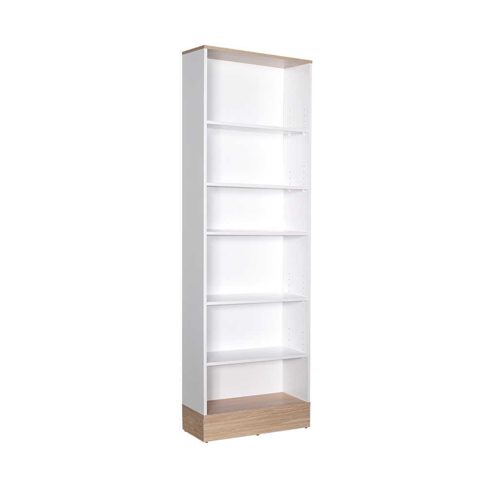 MARSEILLE Bookcase in oak and white, featuring six shelves and a modern design, perfect for home or office use.